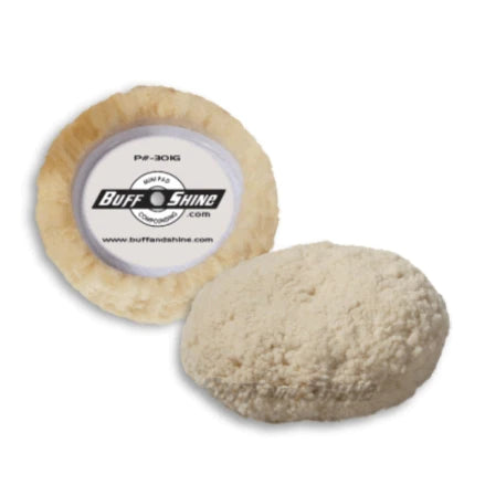 BUFF AND SHINE |3" MINI WOOL WHITE CUTTING PAD, 2-PACK